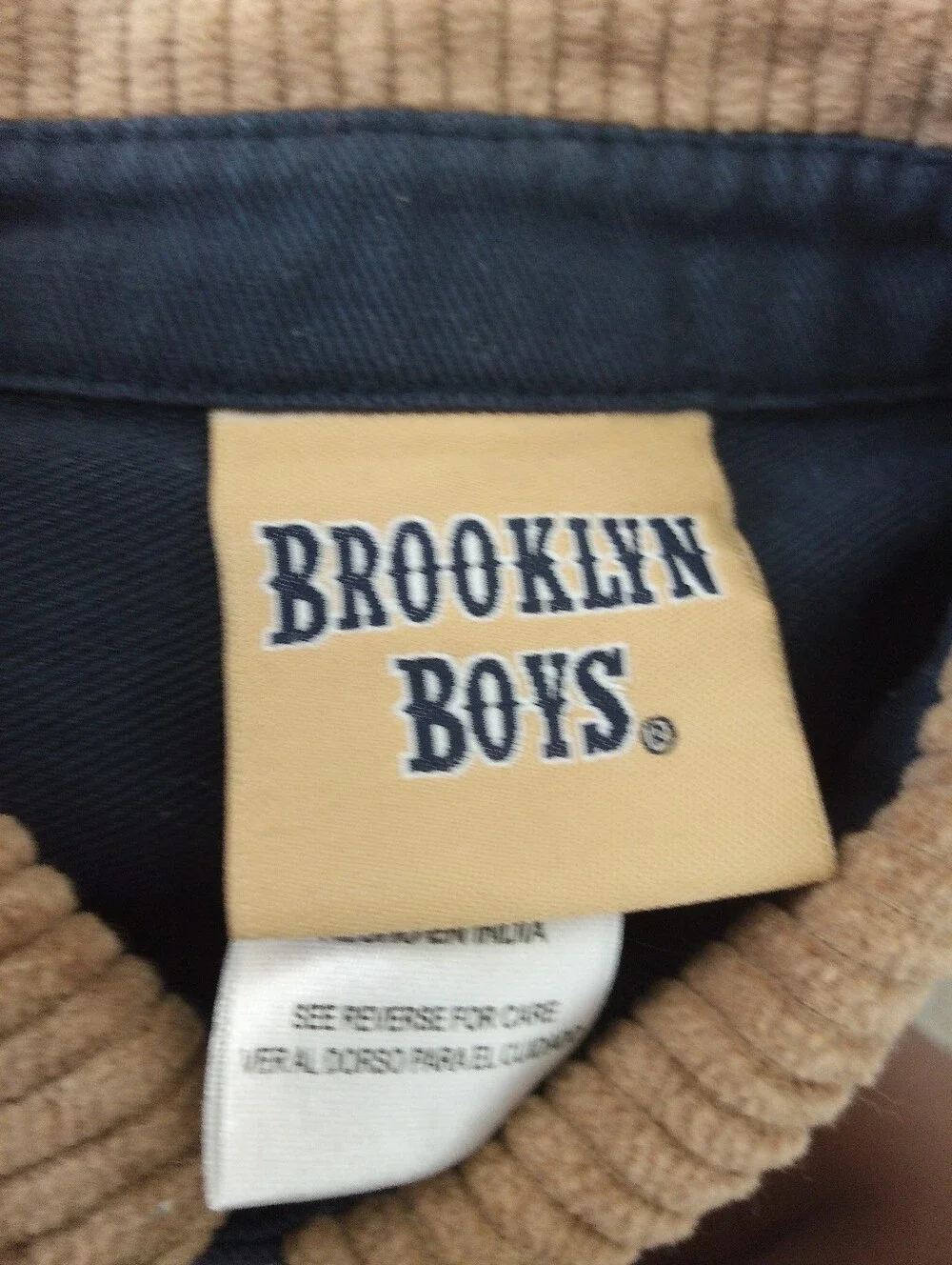 Toddler Boys Navy Jacket with Tan Corduroy Collar & Cuffs - Size 5T